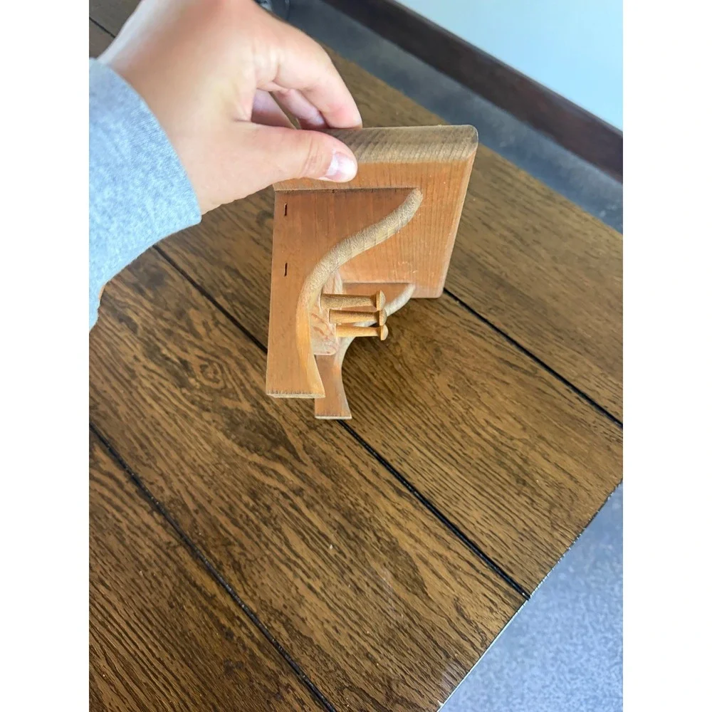 Vintage Wooden Wall Shelf Small Brown Good Rustic 3-Peg Key Rack Entryway
